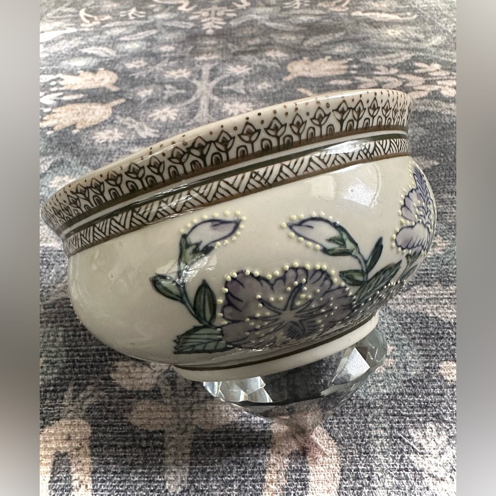 Artisan Floral Ceramic Bowl with Intricate Patterns